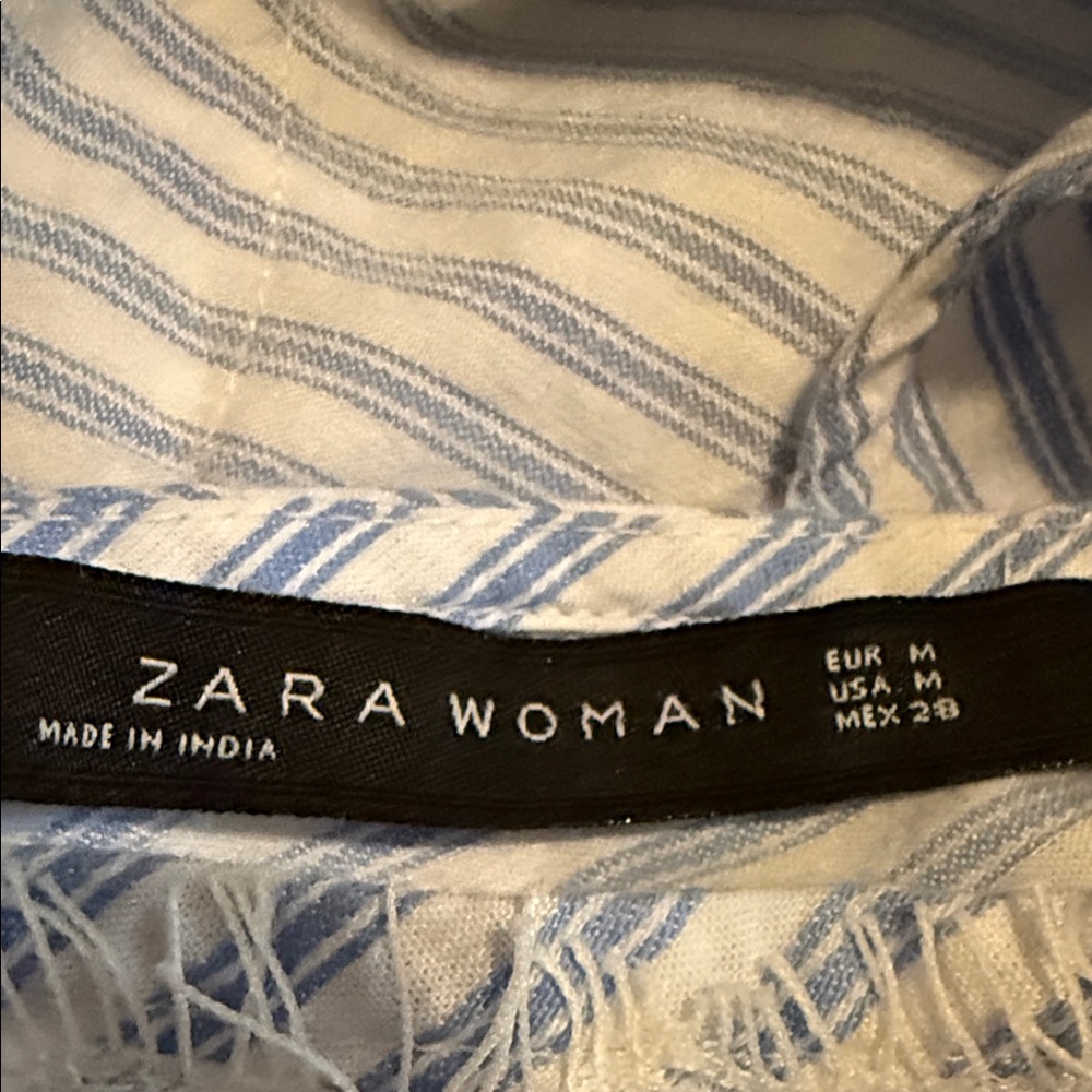 Zara Blue and White Striped With Lace Detailing With Bell 3/4 Sleeves Ribbon - Picture 7 of 8